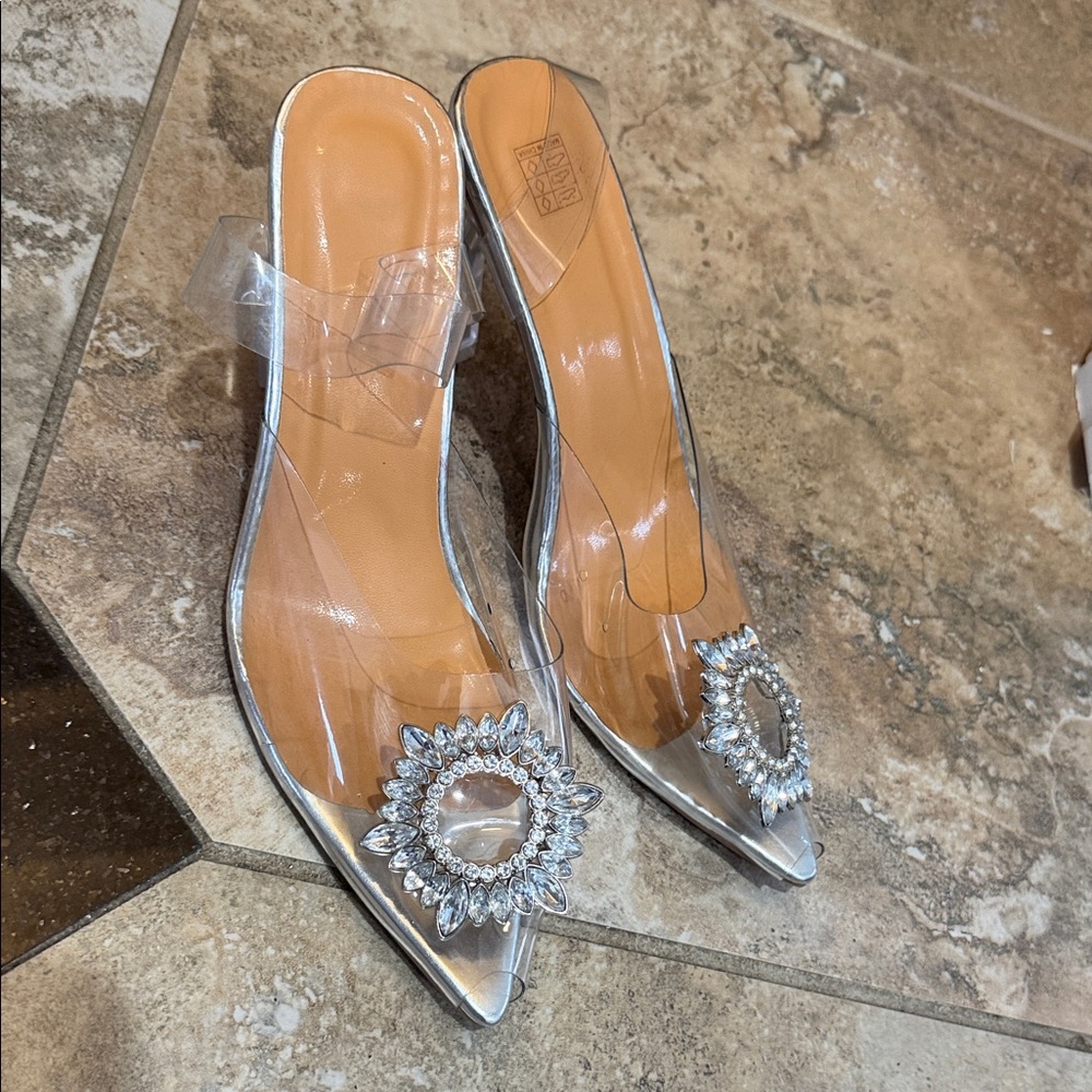 INC International Concepts Silver Heels with Crystal Embellishments